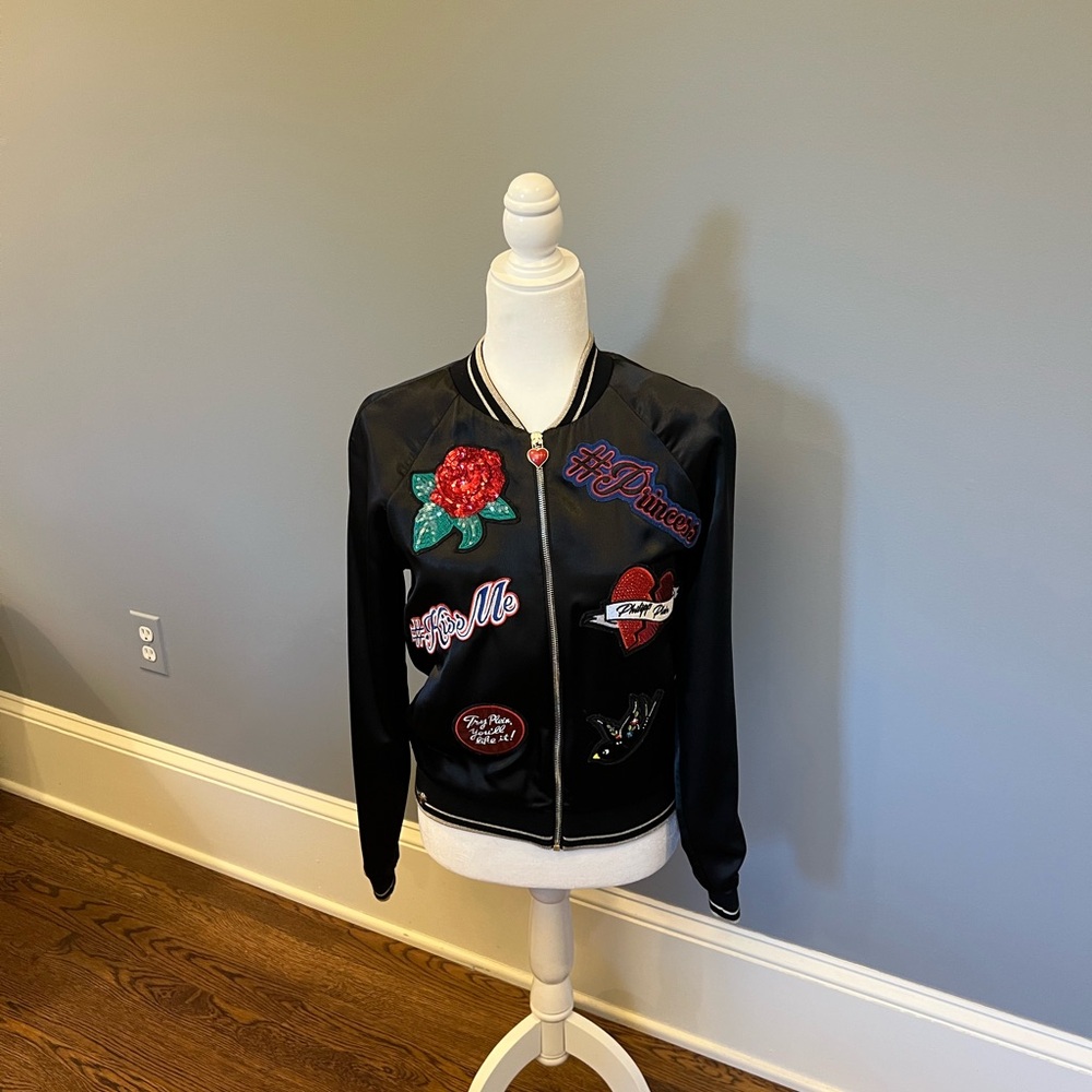 Women's Black Embroidered Bomber Jacket